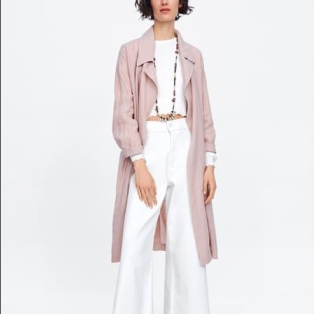 Zara pink belted linen trench coat